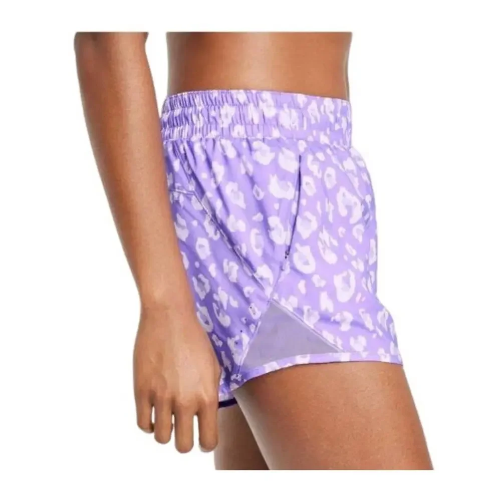 New All in Motion Light Purple Leopard Mid Rise Run Shorts Large